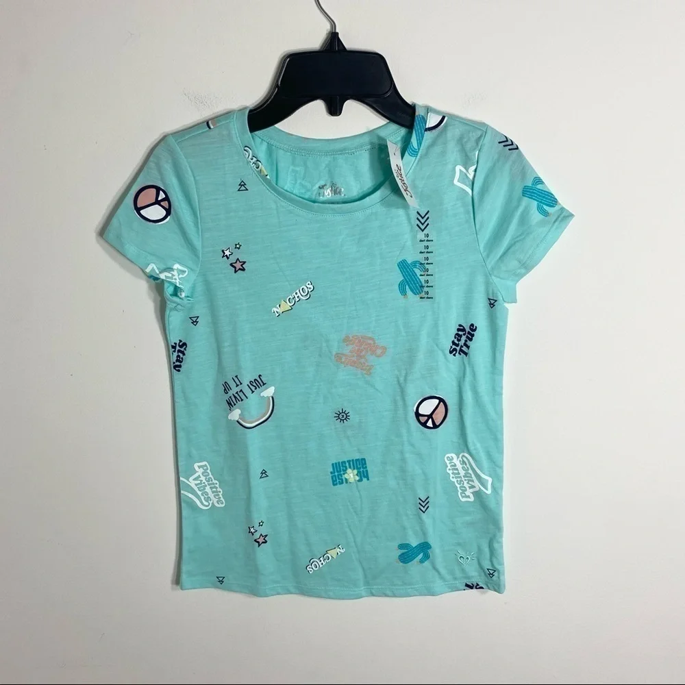 Justice Peace Sign Rainbow T-shirt NWT Sz 10 Blue